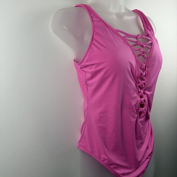 Lilly Pulitzer Swimsuit Women's Size 12 Plumeria Hot Pink Isle Lattice One Piece - Picture 4 of 7